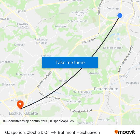 Gasperich, Cloche D'Or to Bâtiment Héichuewen map