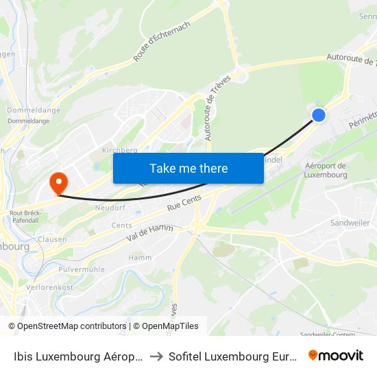 Ibis Luxembourg Aéroport to Sofitel Luxembourg Europe map