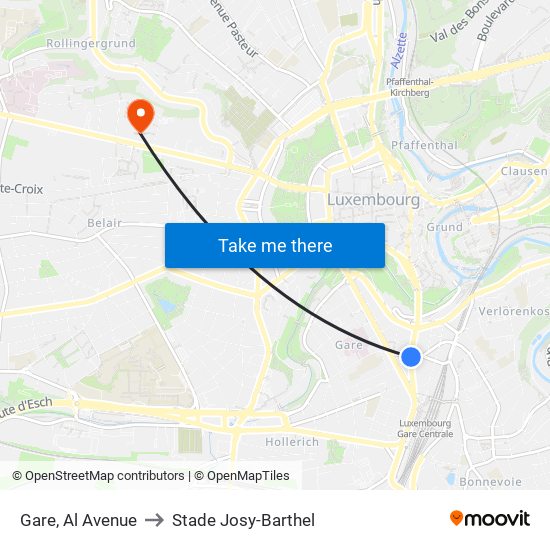 Gare, Al Avenue to Stade Josy-Barthel map