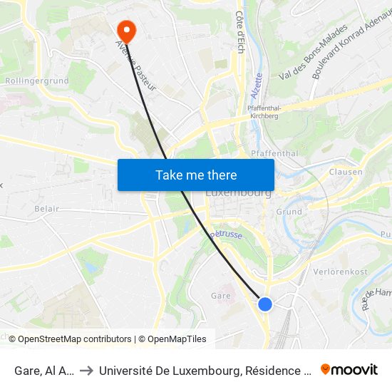 Gare, Al Avenue to Université De Luxembourg, Résidence Des Dominicaines map