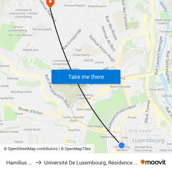 Hamilius (Tram) to Université De Luxembourg, Résidence Des Dominicaines map