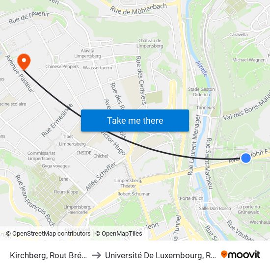 Kirchberg, Rout Bréck - Pafendall (Bus) to Université De Luxembourg, Résidence Des Dominicaines map