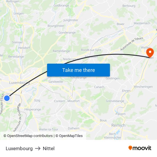Luxembourg to Nittel map