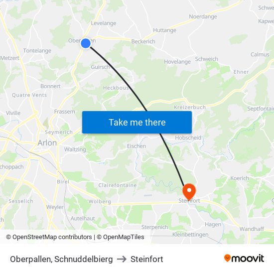 Oberpallen, Schnuddelbierg to Steinfort map