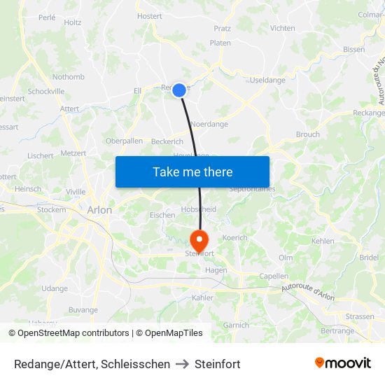 Redange/Attert, Schleisschen to Steinfort map