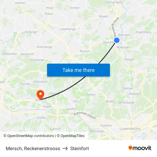Mersch, Reckenerstrooss to Steinfort map