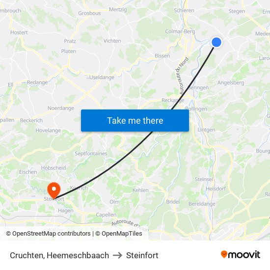 Cruchten, Heemeschbaach to Steinfort map