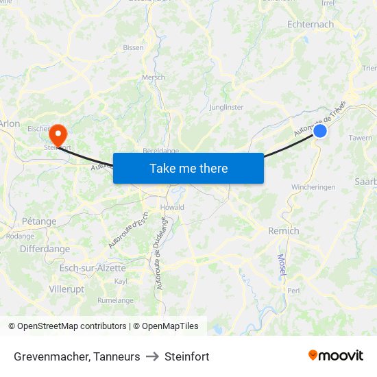 Grevenmacher, Tanneurs to Steinfort map