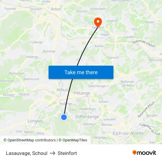 Lasauvage, Schoul to Steinfort map