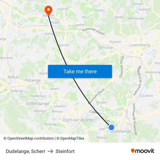 Dudelange, Scherr to Steinfort map