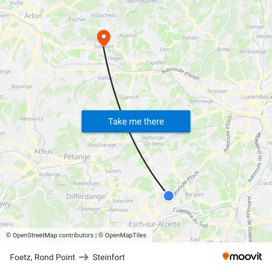 Foetz, Rond Point to Steinfort map