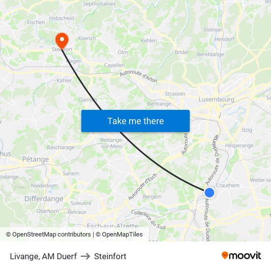Livange, AM Duerf to Steinfort map