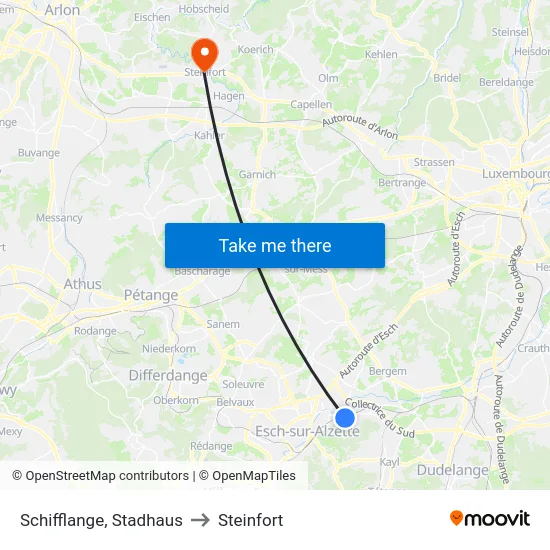Schifflange, Stadhaus to Steinfort map