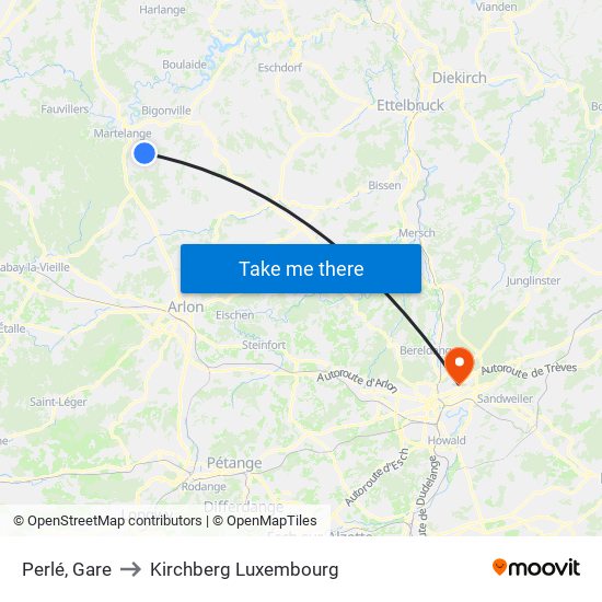 Perlé, Gare to Kirchberg Luxembourg map