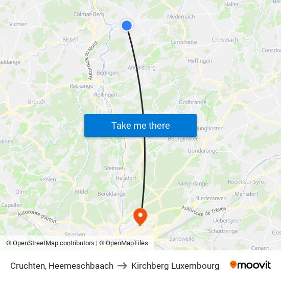 Cruchten, Heemeschbaach to Kirchberg Luxembourg map