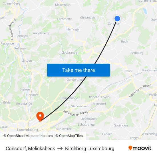 Consdorf, Melicksheck to Kirchberg Luxembourg map