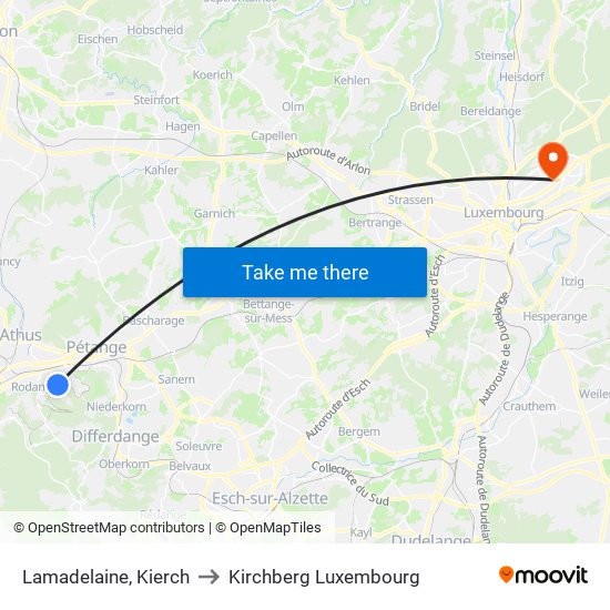 Lamadelaine, Kierch to Kirchberg Luxembourg map