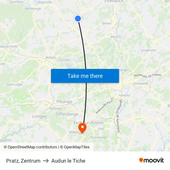 Pratz, Zentrum to Audun le Tiche map