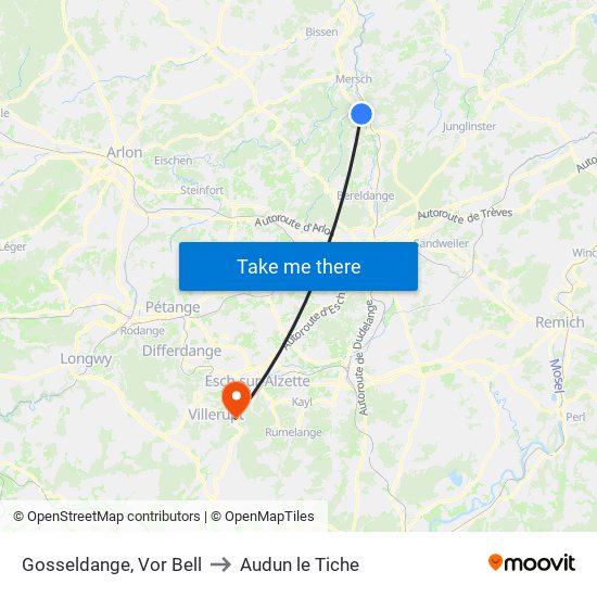 Gosseldange, Vor Bell to Audun le Tiche map