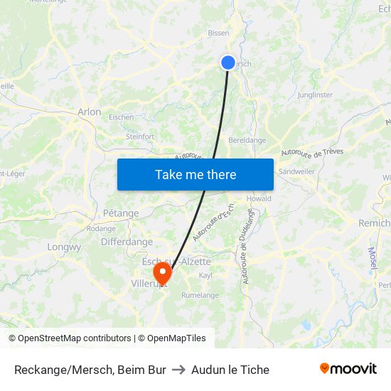 Reckange/Mersch, Beim Bur to Audun le Tiche map