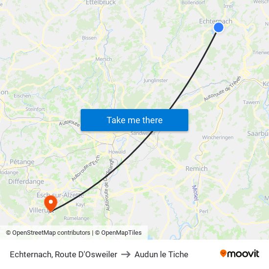 Echternach, Route D'Osweiler to Audun le Tiche map