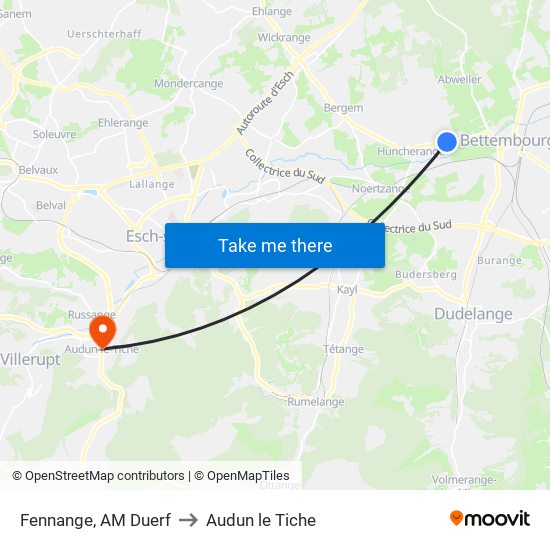 Fennange, AM Duerf to Audun le Tiche map