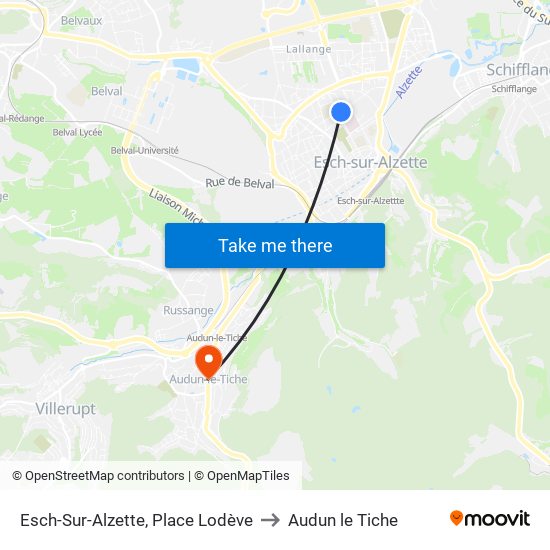 Esch-Sur-Alzette, Place Lodève to Audun le Tiche map