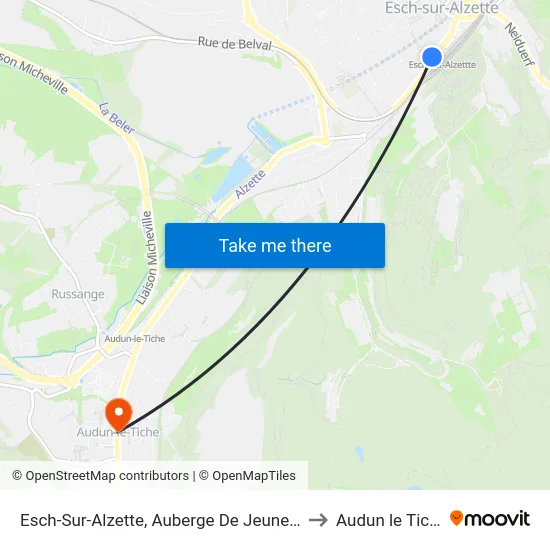 Esch-Sur-Alzette, Auberge De Jeunesse to Audun le Tiche map