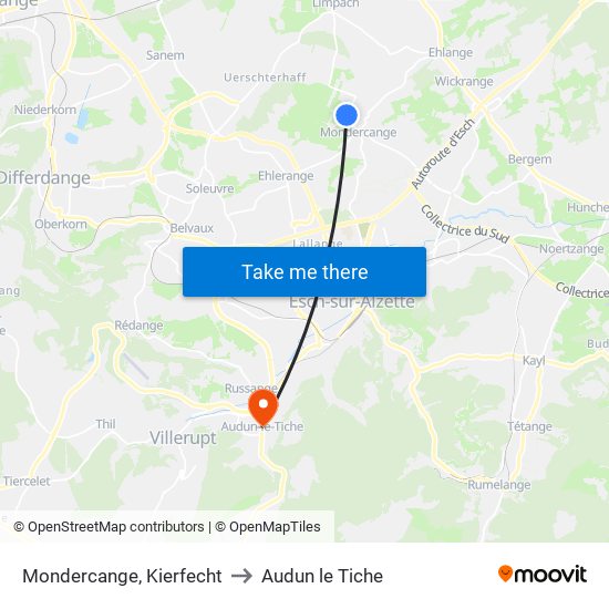 Mondercange, Kierfecht to Audun le Tiche map