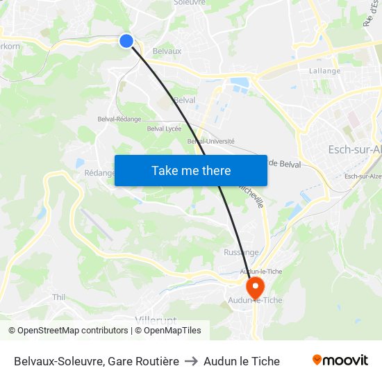 Belvaux-Soleuvre, Gare Routière to Audun le Tiche map