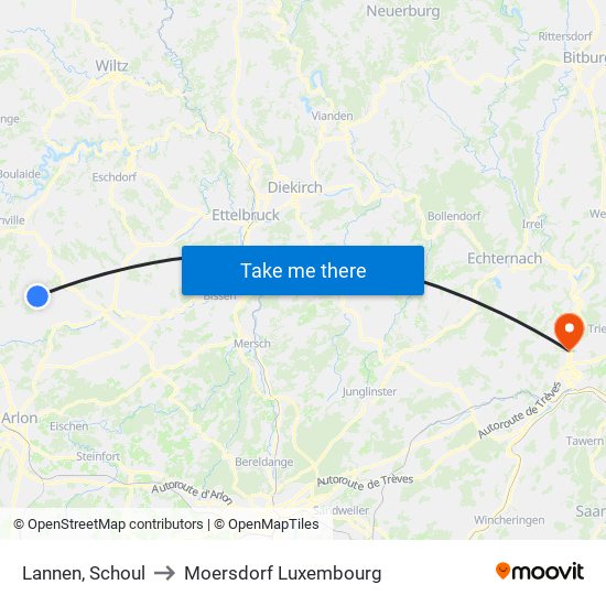 Lannen, Schoul to Moersdorf Luxembourg map