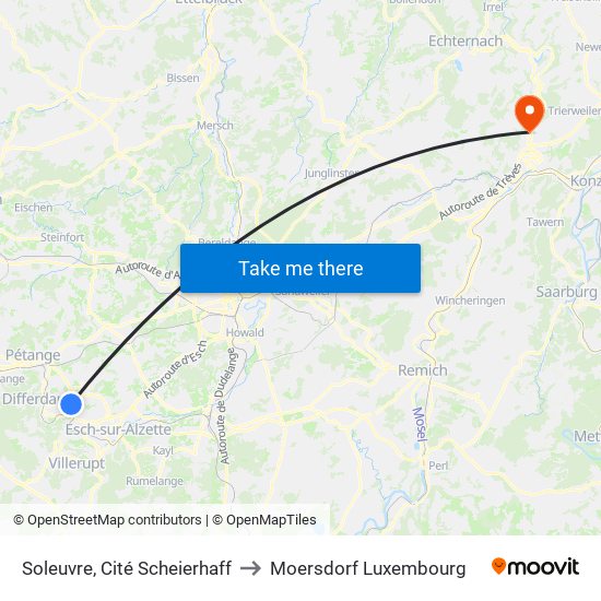 Soleuvre, Cité Scheierhaff to Moersdorf Luxembourg map