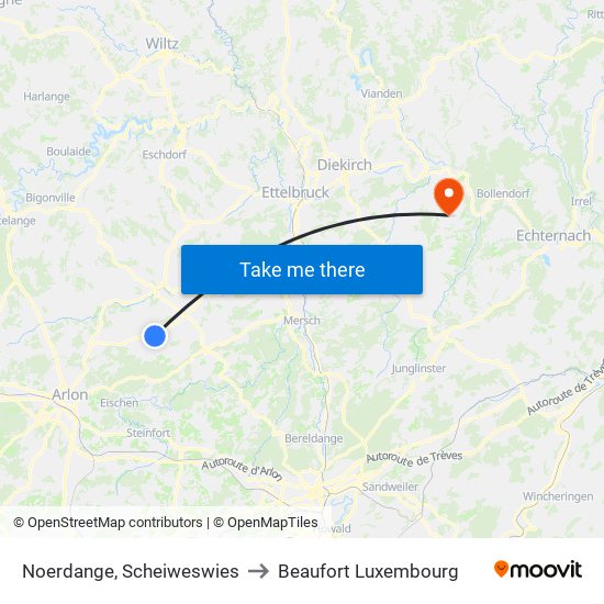 Noerdange, Scheiweswies to Beaufort Luxembourg map