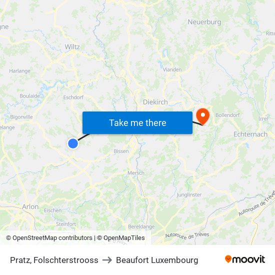 Pratz, Folschterstrooss to Beaufort Luxembourg map