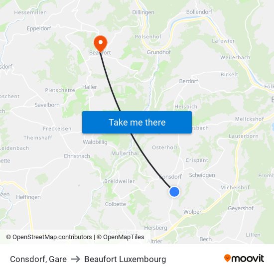 Consdorf, Gare to Beaufort Luxembourg map