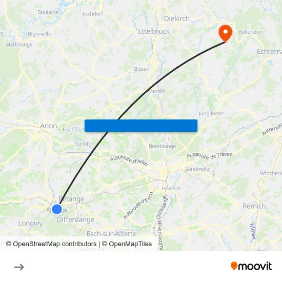 Rodange, AM Duerf to Beaufort Luxembourg map