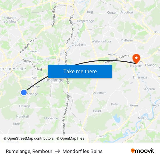 Rumelange, Rembour to Mondorf les Bains map