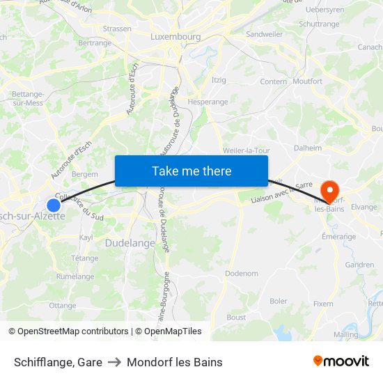 Schifflange, Gare to Mondorf les Bains map
