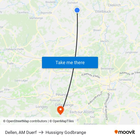 Dellen, AM Duerf to Hussigny Godbrange map