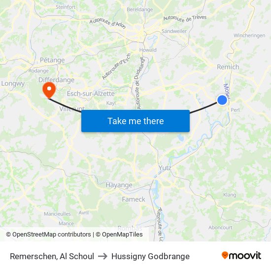 Remerschen, Al Schoul to Hussigny Godbrange map