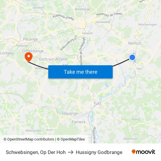 Schwebsingen, Op Der Hoh to Hussigny Godbrange map