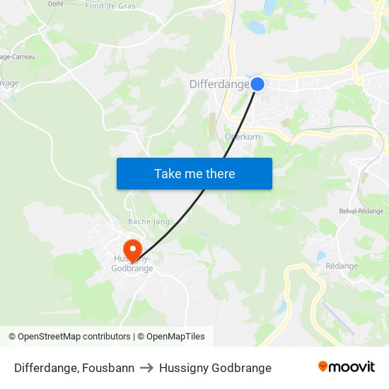 Differdange, Fousbann to Hussigny Godbrange map