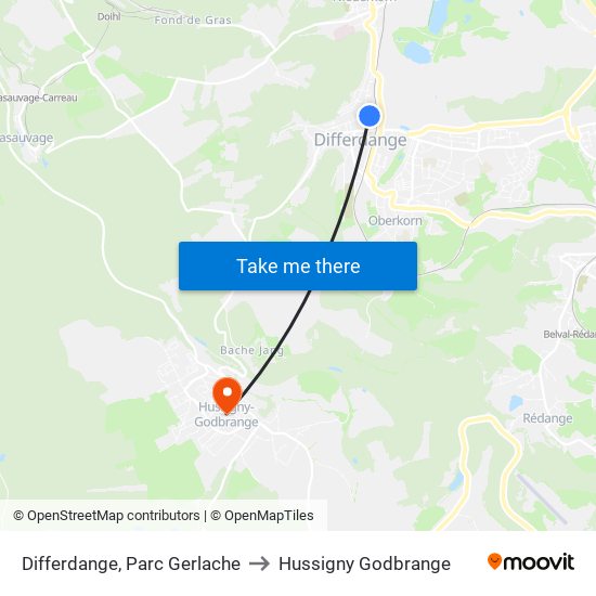Differdange, Parc Gerlache to Hussigny Godbrange map