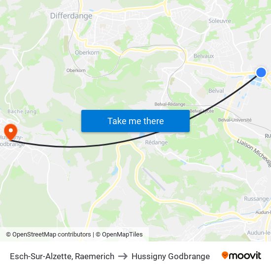 Esch-Sur-Alzette, Raemerich to Hussigny Godbrange map