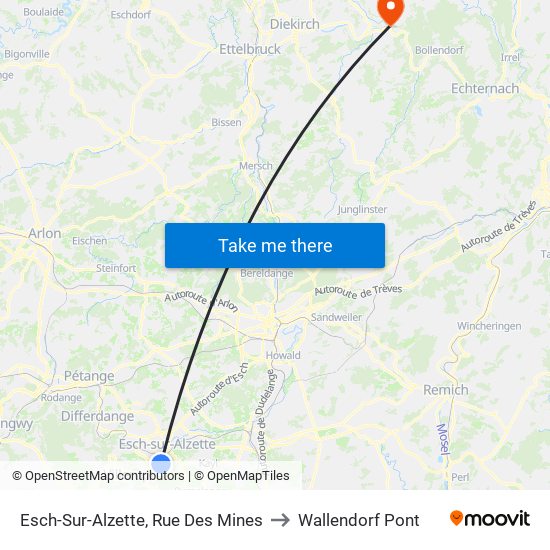 Esch-Sur-Alzette, Rue Des Mines to Wallendorf Pont map