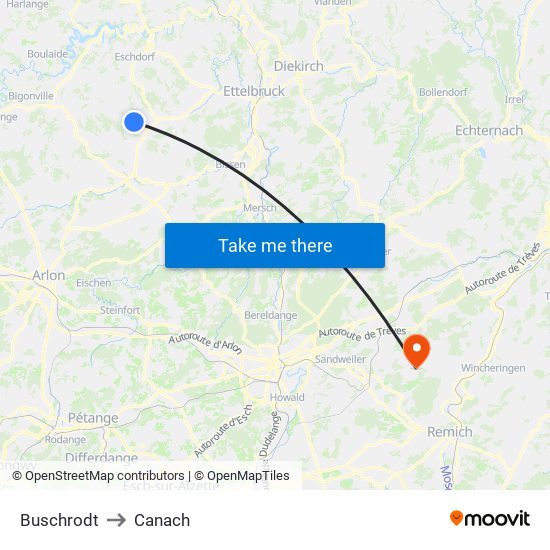 Buschrodt to Canach map