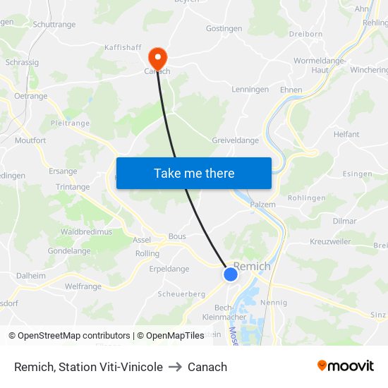 Remich, Station Viti-Vinicole to Canach map