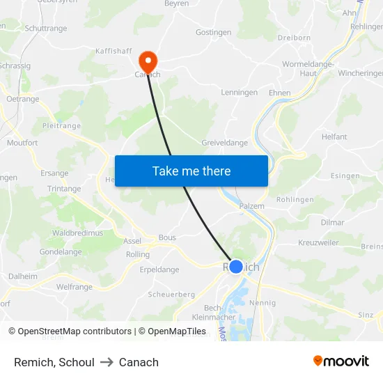 Remich, Schoul to Canach map