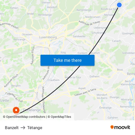 Banzelt to Tétange map