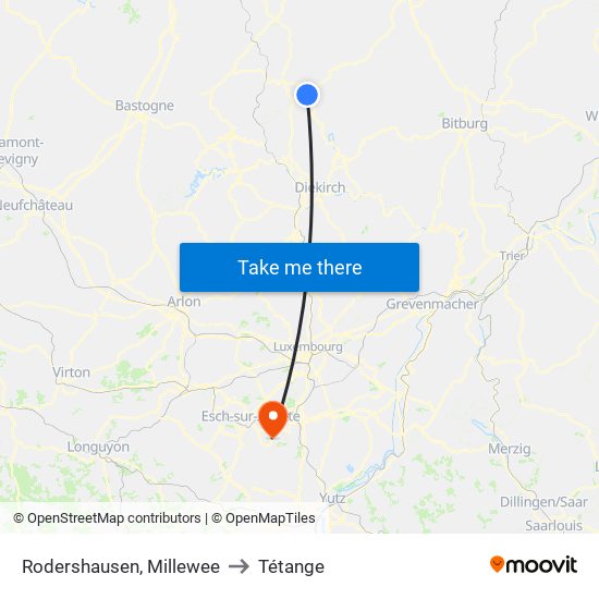 Rodershausen, Millewee to Tétange map